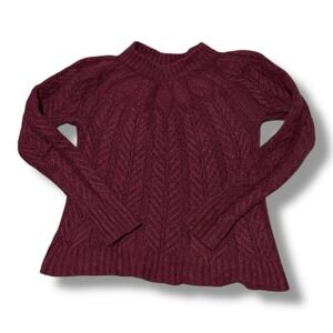Tuckernuck Peacock Sweater Womens Merlot Wool Fisherman Cableknit Crewneck ‎ XS